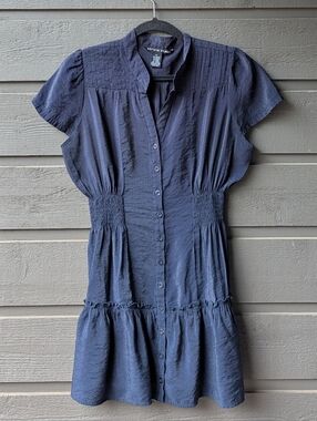 Antilia Femme Y2K Navy Blue Button-Front Long Line Tunic Size XL